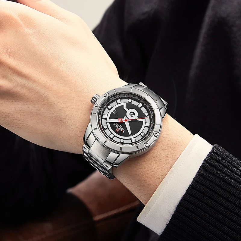 Skup NAVIFORCE Top Brand New luksusowy męski zegarek męski moda zegarki biznesowe Casual data i tydzień wyświetlacz zegarek Relogio Masculino