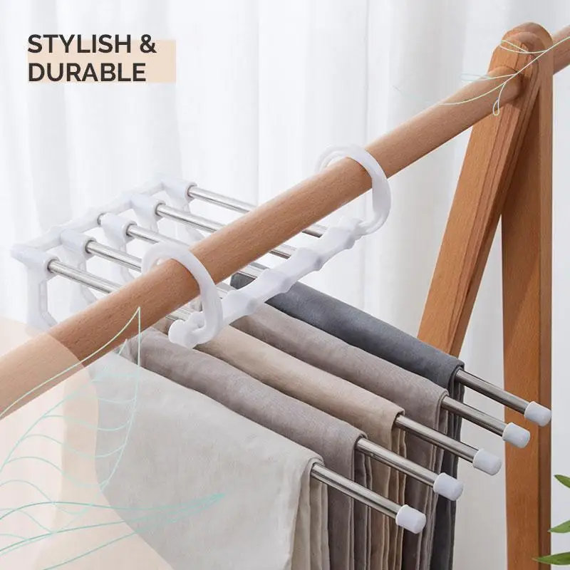 5 in 1 Pants Hanger Multifunctional Portable Stainless Steel Hanger for Clothes Trousers Coat Storage Organization Space Saving