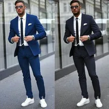 Синий/черный смокинг мужские свадебные костюмы 2 шт. Блейзер делового костюма заостренный лацкан Костюм Homme Terno вечерние костюмы(куртка+ брюки