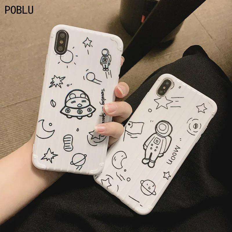 

POBLU Unique Graffiti Space Astronaut Case For iphone 11 PRO Max 6s 7 8 Plus Xs XR Max Fashion Moon Star TPU Soft Phone Cover