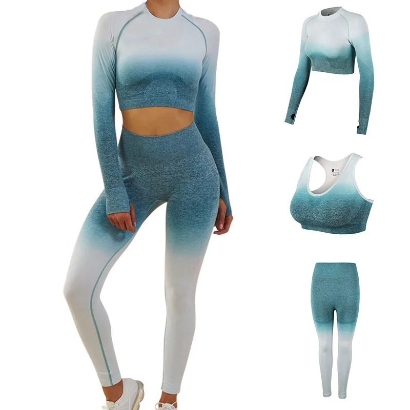 Women Yoga Set Ombre Seamless Leggings 