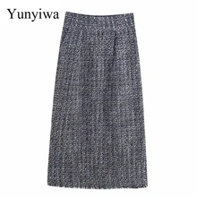 Женская винтажная клетчатая прямая юбка миди с узором «гусиная лапка», Женская шерстяная юбка со складками на молнии сзади, шикарные юбки