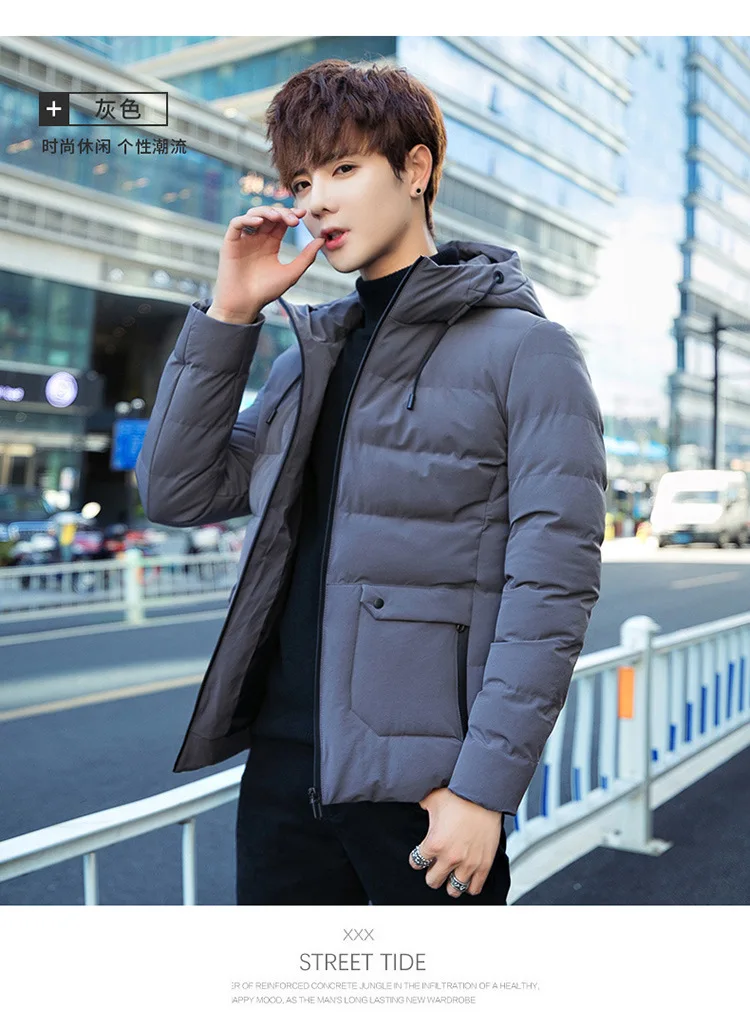 Новое Стильное осенне-зимнее Мужское пальто с хлопковой подкладкой пальто в Корейском стиле с капюшоном для подростков Повседневная хлопковая стеганая куртка Tren