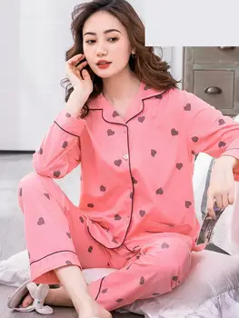 

New Arrival Fashion Spring Autumn Pure Cotton Summer Full Length Pajamas For Women Set Casual Size M L XL XXL XXXL