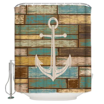 

Vintage Old Wooden Planks Texture Bathroom Accessories Waterproof Bathroom Shower Curtain With Hook Accessory