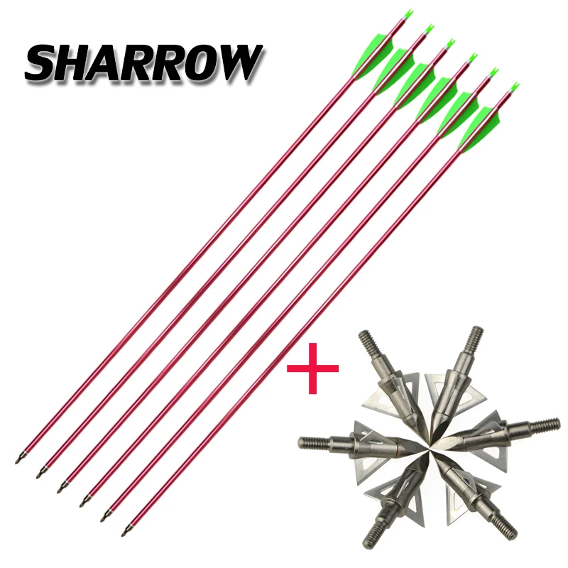 

6pcs Archery spine 500 Aluminum Arrow Plus Broadhead Arrowhead Set Hunting Shooting Training Bow And Arrow Accessories Set