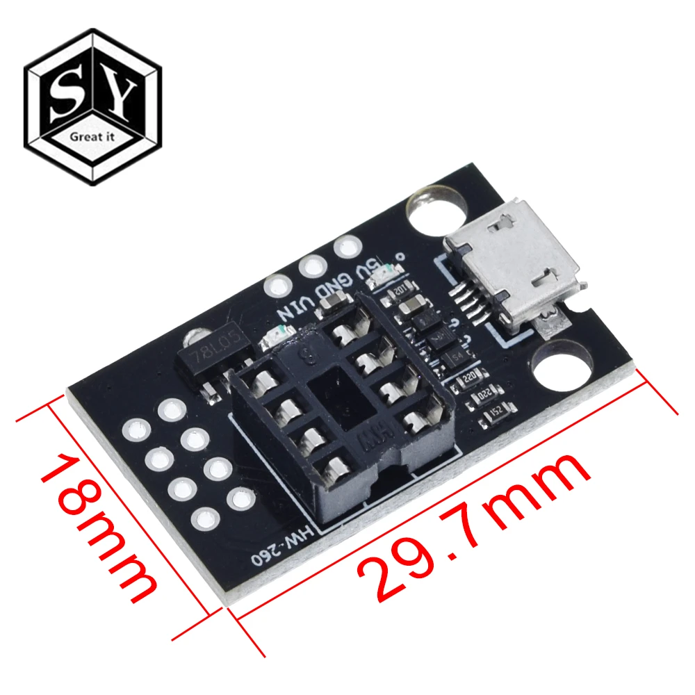 Макетная плата Great IT для ATtiny13A/ATtiny25/ATtiny45/ATtiny85 программатор разъем питания Micro Usb 1