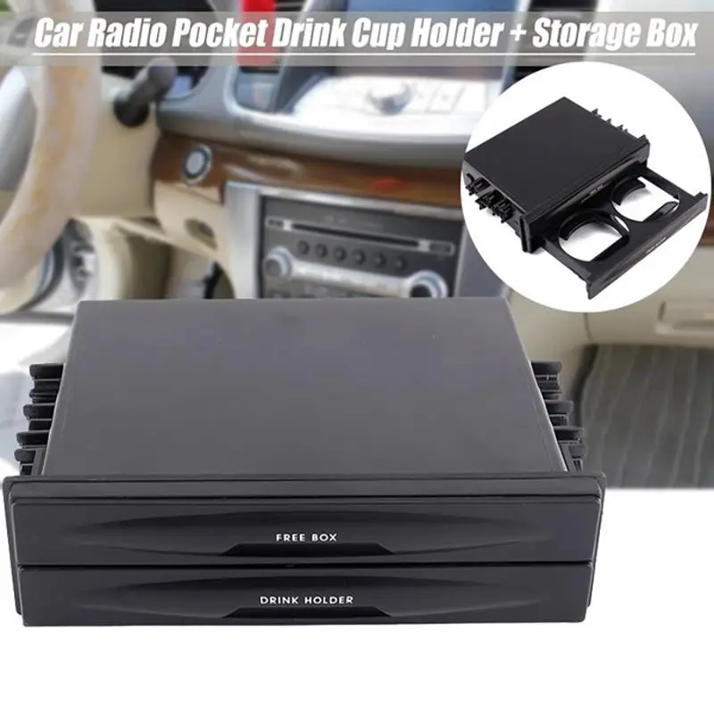 

Onever 2 In 1 Double Din Radio Pocket Drink Cup Holder Storage Box AUTO Universal Car Dash Trim Double Din Radio Pocket Kit