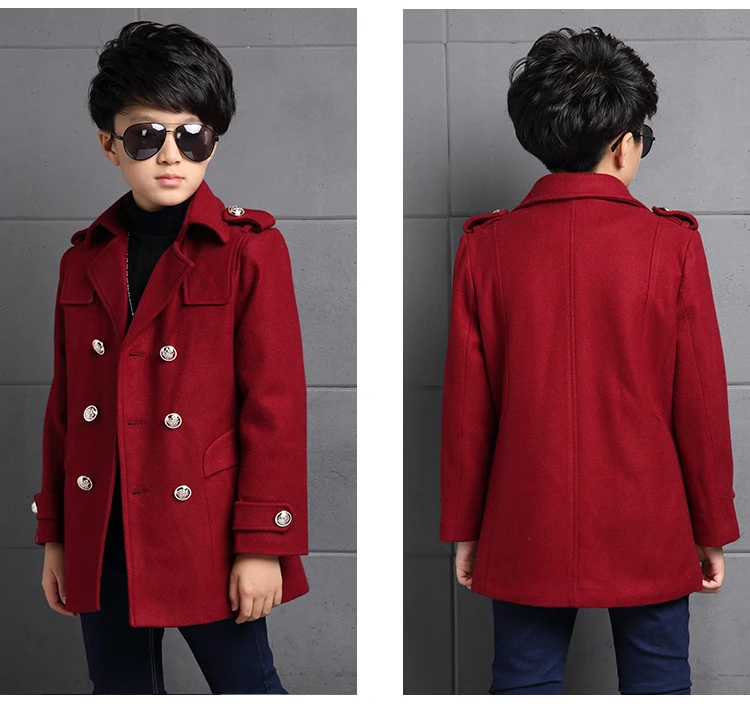 New Kids Clothes Boys Wool Coat Autumn Winter Woolen Jackets Children Thick Warm Trench Turn Down Collar School Kids Outwear