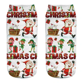 

1pair Gifts Christmas Socks Cute Cartoon Cotton Blend One Size Breathable 3D Printed Ornament Autumn Winter Washable Home