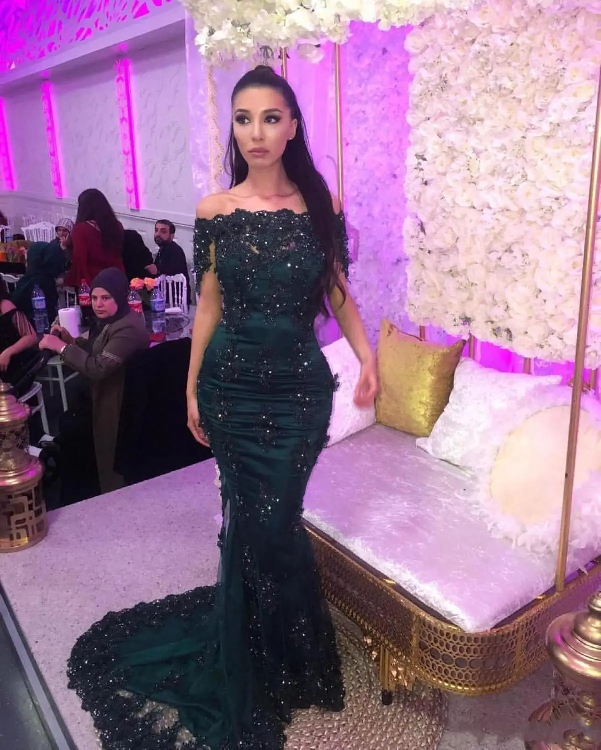 Блестящие бисерные Вечерние платья Русалка Длинные robe de soiree с открытыми плечами вечерние платья под заказ, официальное платье для выпускного вечера