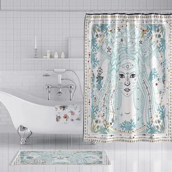 

Beautiful girl shower curtain with hooks fabric 3d bath curtain shower curtains waterproof bathroom curtain Or mat