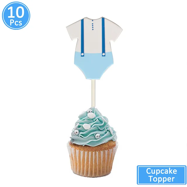 First Birthday One Cupcake Topper 1st Years Boy Girl DIY Party Decorations 1 Year Old Baby Birthday Decor Kids 10pcs blue2