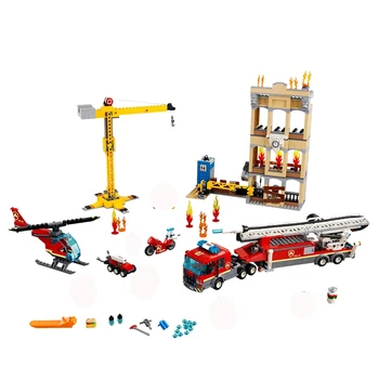 

985pcs Toys Downtown Fire Brigade Ladder Truck Crane Helicopter Compatible Lepining City 60216 Building Blocks Christmas Gift