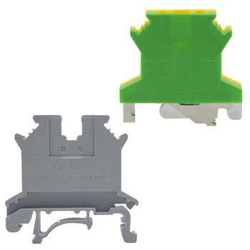 

150X Uslkg2.5N/Uk2.5N-Gr Din Rail Mounted Ground Circuit Connection Terminal Block, 600V 20A, 24-12 Awg, Screw Clamp
