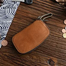 Винтажный кошелек из натуральной коровьей кожи для ключей, мужской кошелек из воловьей кожи на молнии, автомобильный чехол для ключей, держатель для карт, кошелек для монет, органайзер, ключница