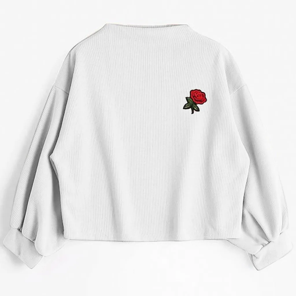 JAYCOSIN Fashion Women Casual Simple Solid Color Flower Embroidery Strappy Loose Hoodie Sweatshirt Comfortable Soft Blouse 