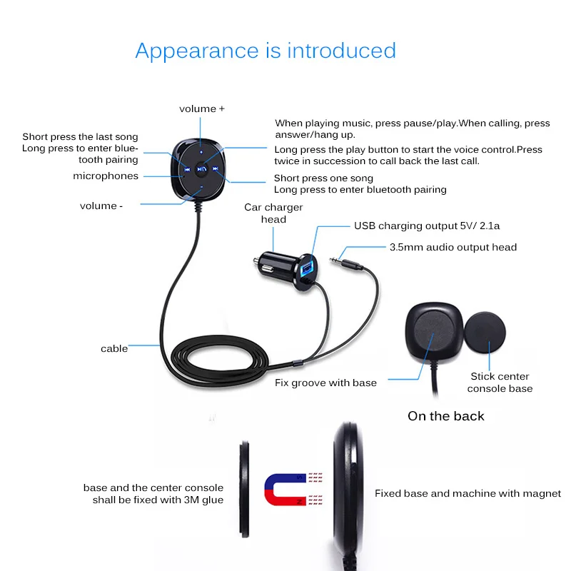 AOZBZ USB зарядное устройство Hands-free прикуриватель Магнитная база Bluetooth автомобильный комплект MP3 3,5 мм AUX аудио музыкальный приемник адаптер A2DP