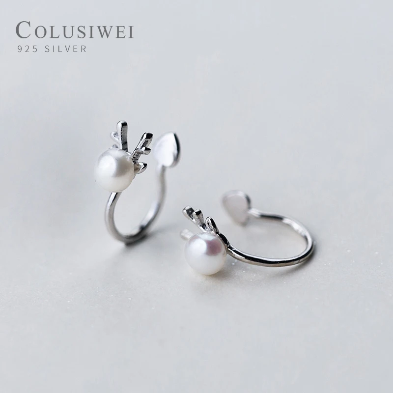 

Colusiwei Authentic 925 Sterling Silver Antlers Ears Clip Shell Pearl Reindeer Clip Earrings for Women Jewelry Christmas Gifts