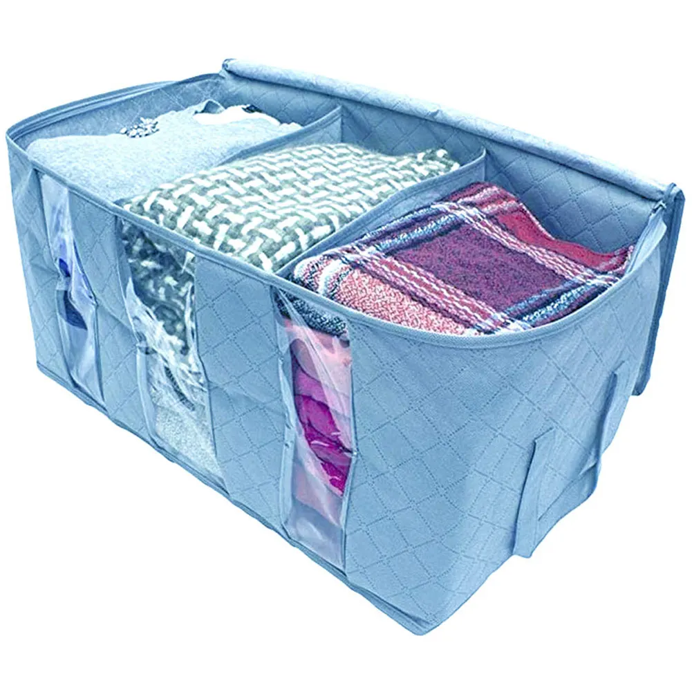 Blue High 65L Foldable Blanket Storage Bag Clothes Closet Organizer with Clear Window LG66 - Цвет: Blue