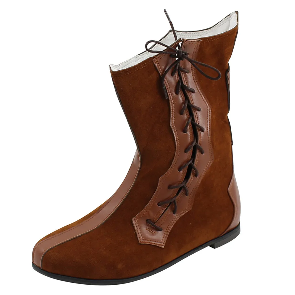 YOUYEDIAN boots men suede leather motorcycle boots men Leisure Solid Color Round Toe Lace-Up Boots Shoe Square Heel Shoes#809g20