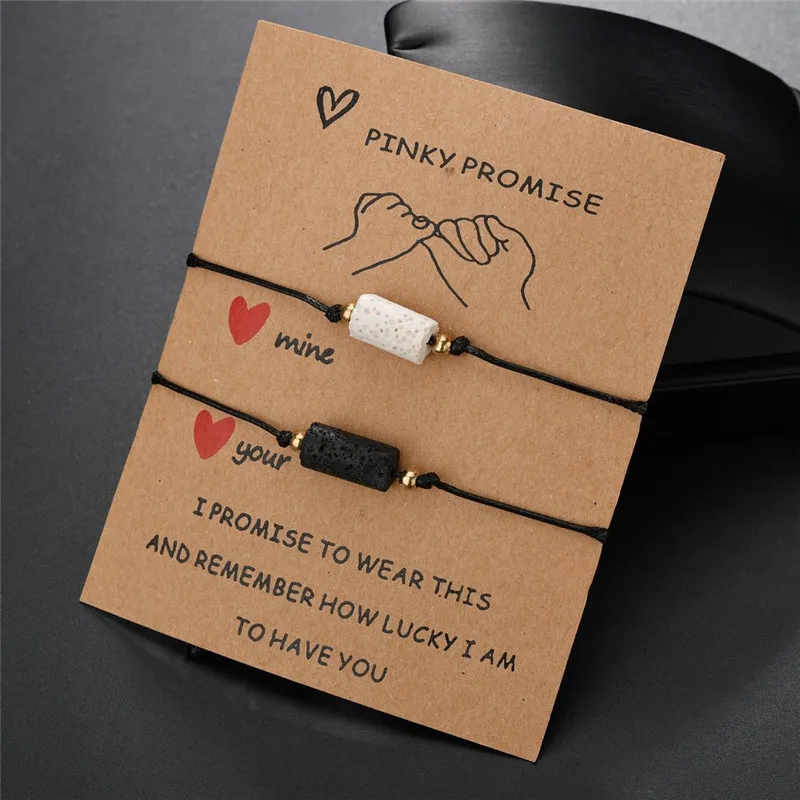 Handcuff Charm Bracelet For Friendship Couples 2pcs/set Volcanic Stone Bracelets Bead Bangles Women Man