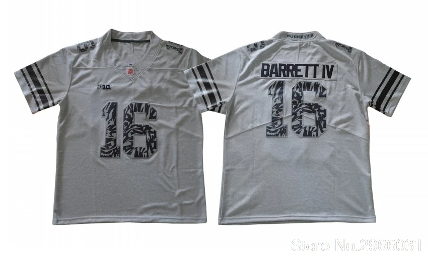 Мужская одежда J.T. Ohio State Barrett 16 колледж Джерси-черный белый красный сшитый Размер S-3XL