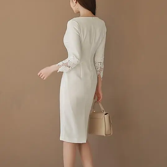 Women Patchwork White Lace Skirt Summer White Long Sleeves Vintage Sexy Bandage Bodycon Skirts Celebrity Vestidos AF342