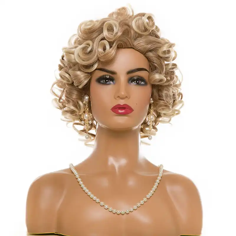 Flos Cortes De Pelo Corto Mujeres Natural Ondulado Rubio Corto Pelucas De Pelo Sintetico De Alta Temperatura Peluca De Cosplay De Fibra Para Mujeres Blancas Aliexpress