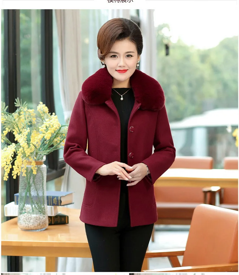 Зимнее женское Шерстяное Пальто зеленый фиолетовый красный толстый теплый мех отложной воротник твидовая куртка для зрелых женщин элегантное пальто 4XL