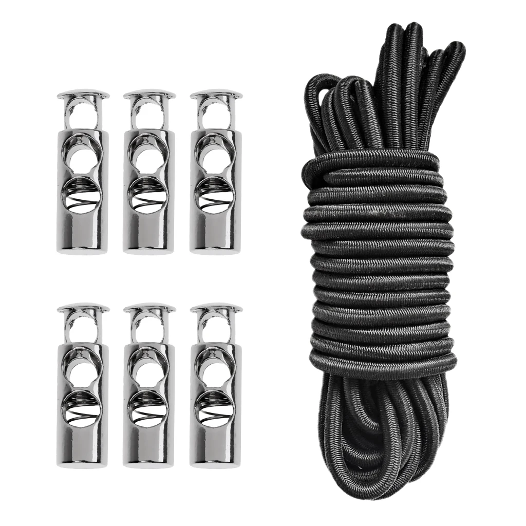 5m Elastic Rope Shock Cord Tie Down + 6 Pieces Barrel Double Hole Cordlocks