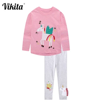 

VIKITA Kids Cartoon Clothing Sets Toddler Cartoon Tees and Trousers Girls Long Sleeve Clothing Outfit Children Clothes Suits
