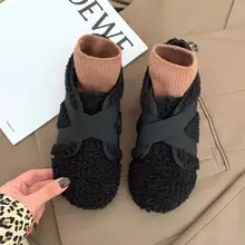 

Shoes Woman Autumn Winter 2021 Vulcanized Women's Fur Loafers Harajuku Flat Sabot Casual Kawaii Slip on Floor Stretch Felt Boots