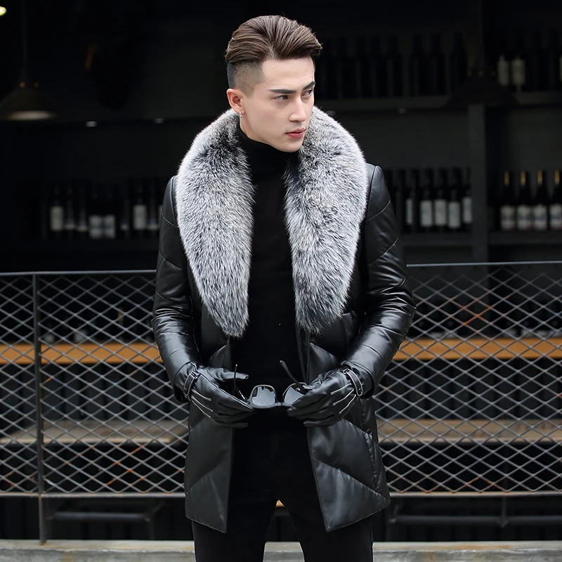 

New High Quality Men Winter Leather Coats Really Sheepskin Fox Collars Luxury Men Clothing Plus Size Fur Coat Thick Waterproof