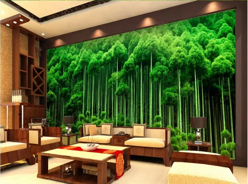 WDBH Custom photo mural 3d wallpaper Green fresh bamboo forest home decor wall murals for 3 d living room | Обустройство дома