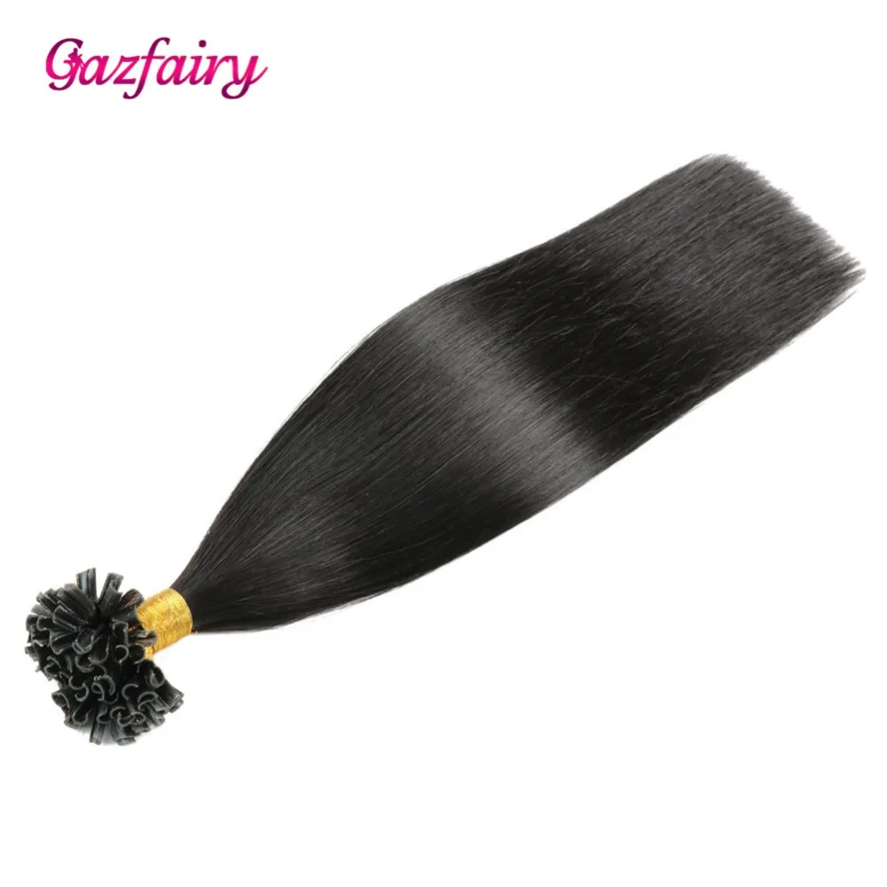 Gazfairy настоящие Remy Fusion человеческие волосы для наращивания 16 дюймов 1 г/локон 50-100 г натуральный цвет u-образные накладные кератиновые волосы