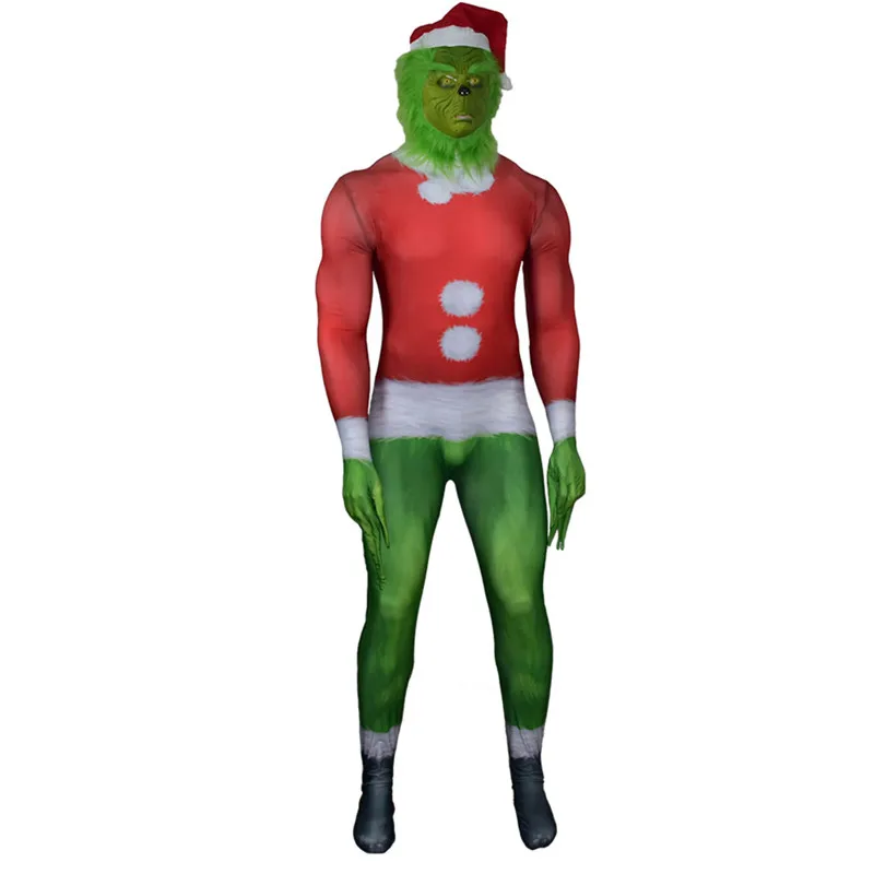 3 типа, Забавный Рождественский костюм Grinch, нарядное платье для взрослых и детей, комбинезон, маскарадные костюмы для Хэллоуина, Санта-Клауса, забавный наряд