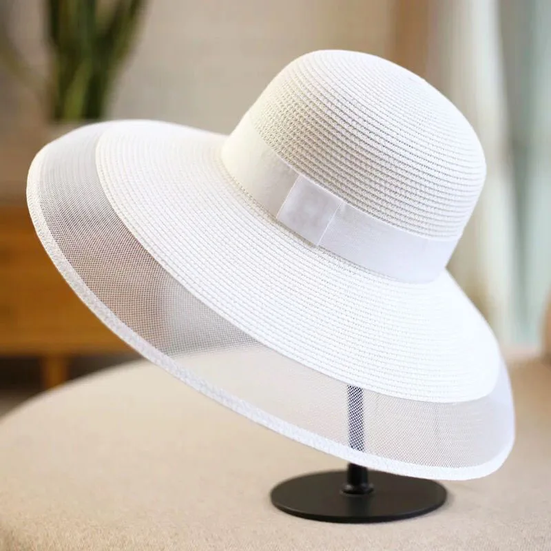 

Summer women casual straw hat Sun cap floppy large brim lace holiday beach hat Ribbon cap panama gorros