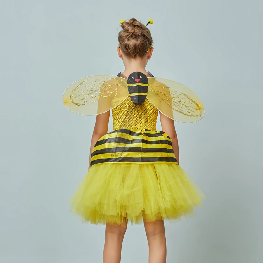 Girls Honey Bumble Bee Fancy Tutu Dress Costume Outfit Kids Fairy Halloween Dress Up Party Insect Animal Clothes Girl Dress (3)