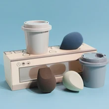 

New Three Bun Make-up Sponges With Coffee Cup In Case Storage Foundation Bb Professional Cream Cosmetics Soft Blow Face Tools