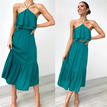 

Hot Sale Explosion 2020 nian Summer Fashion Strap Wrapped Chest Backless Women's Two-Piece Dress 101149
