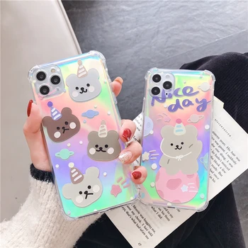 

Cute Cartoon Bear Laser Card Soft Phone Case for iPhone 11Pro Max for iPhone X XR XS Max 7 8 Plus Transparent Luxury Phone Cover