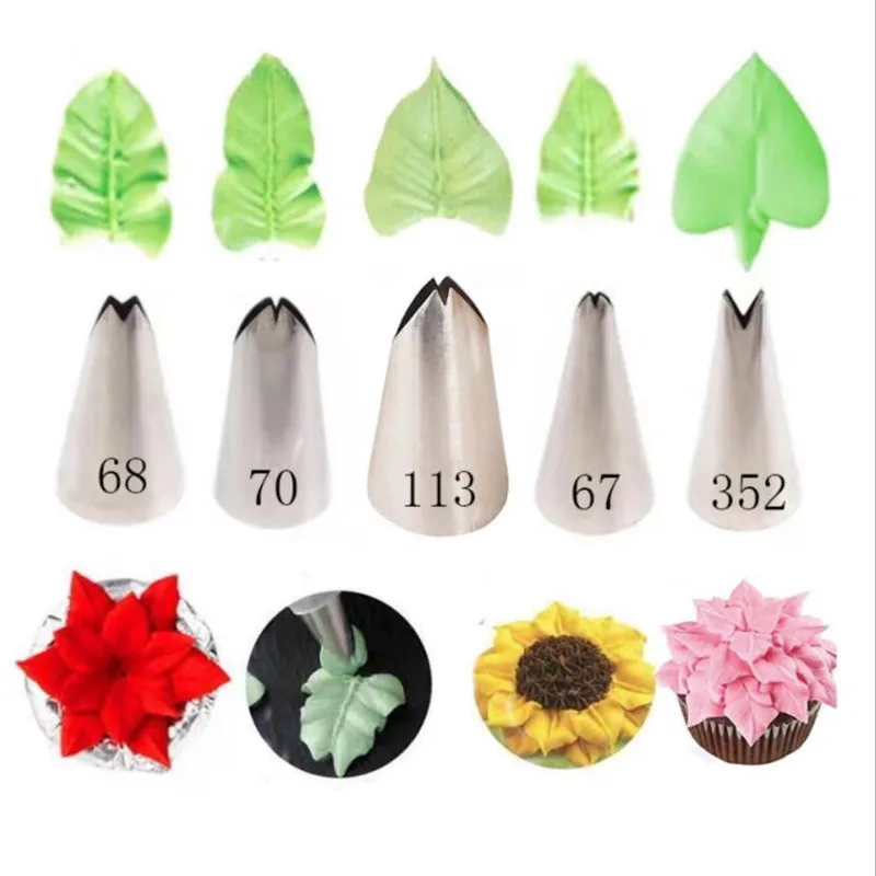 5Pcs-set-Leaves-Nozzles-Stainless-Steel-Icing-Piping-Nozzles-Tips-Pastry-Tips-For-Fondant-Cake-Baking.jpg 5Db/Készlet Levelek Fúvókák Rozsdamentes Acél Jegesedés Csövek Tippek Tészta Fondant Sütemény Sütőedényekhez - Image 3