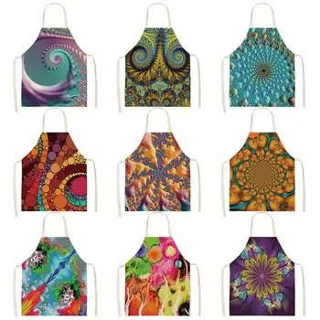 

Creative Geometric Apron For Children Kitchen Mandala Twisted Pattern Cooking Linen Soft Fabric Adults Children Bib Apron WQ168