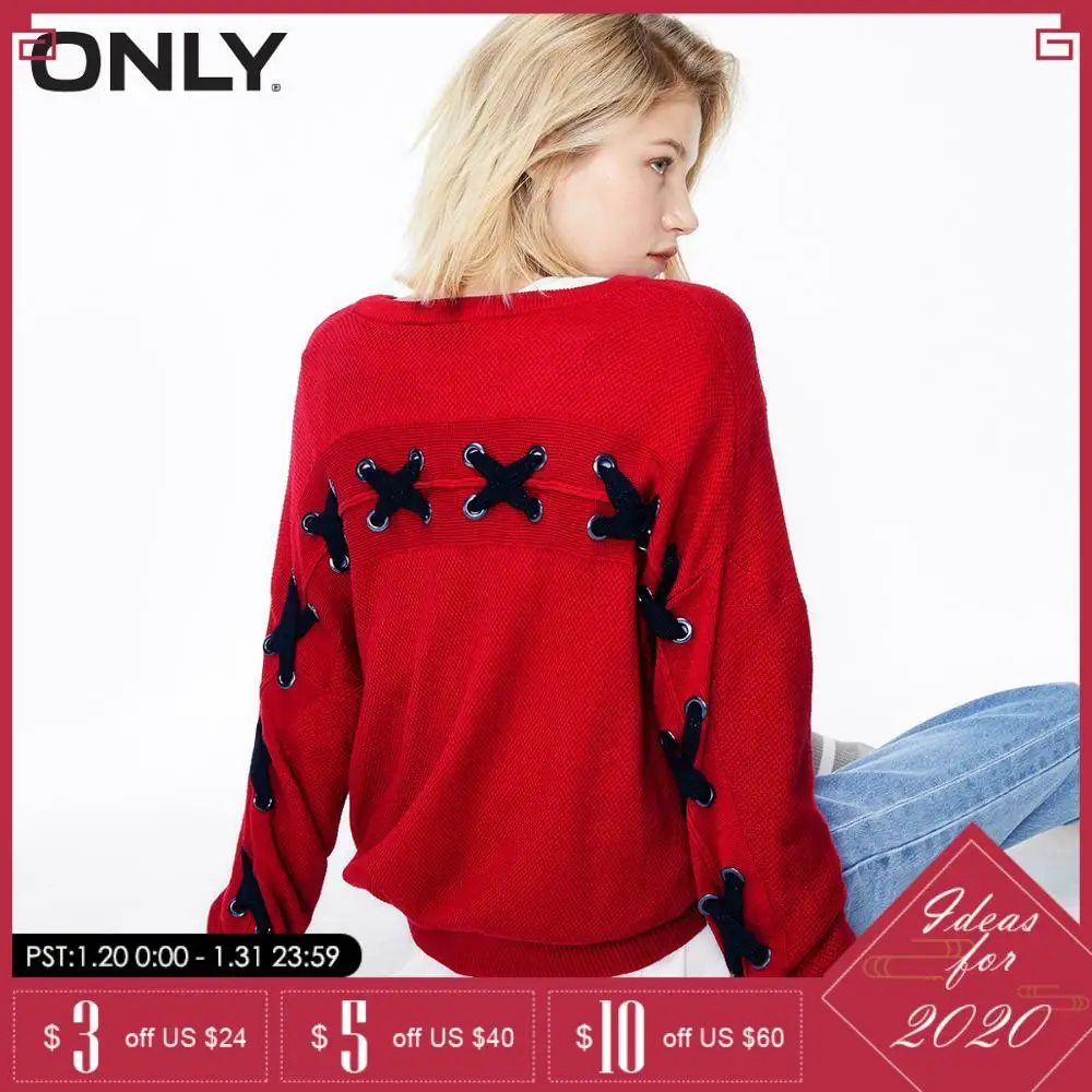

ONLY Womens Lace-up Round Neckline Pullover Sweater | 118324532