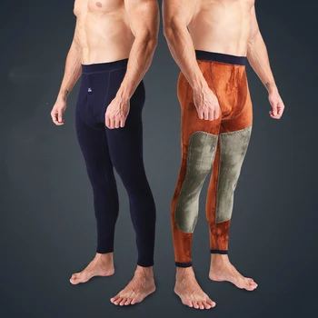

Autumn Winter Thermal Underwear Pants Fleece Leggings Men's Velvet Thickening Knee Pads Slim Warm Mens Bottom Thermos Trousers