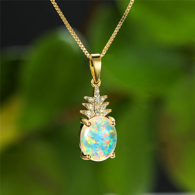 Boho Female Oval Opal Pendant Necklace 