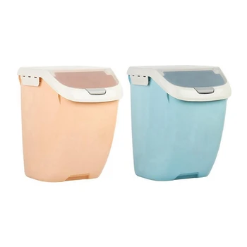 

2Pcs 15Kg Rice Storage Box Sealed Moisture-Proof Large Capacity Kitchen Rice Storage Box Flip Cover L - Orange & Blue