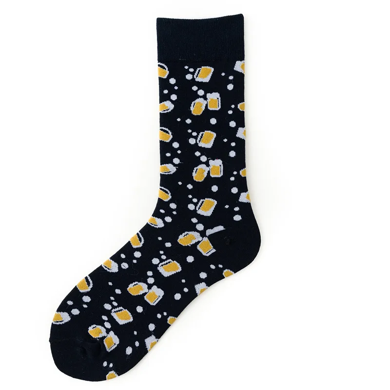 1 пара мужских носков чесаные хлопковые носки с рисунками животных, птиц, акул, зебры, кукурузы, арбуза, морской еды, геометрические новые Веселые носки - Цвет: 39