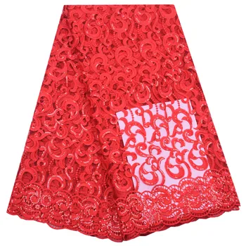 

Red High Quality African Tulle Lace Fabric Latest Nigerian French Mesh Lace Milk Silk Lace Fabric With Sequins For Wedding 1815